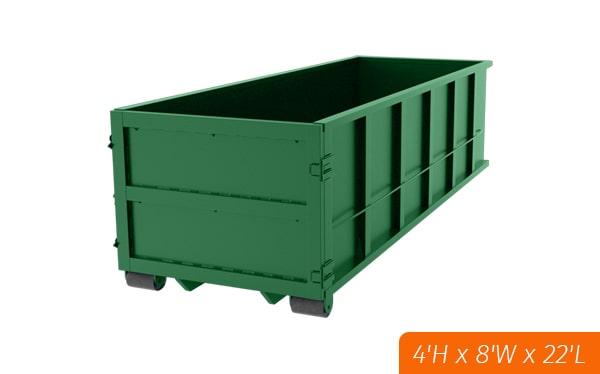 if you are disposing of a large amount of material, such as from a renovation or construction project, a twenty yard dumpster is a good size option